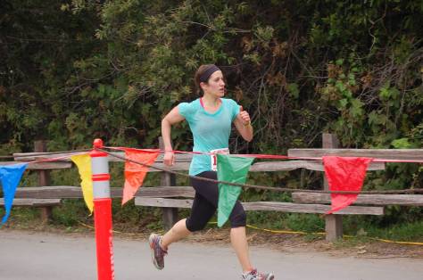 Kate Papadopoulos running to the finish line at the Dipsea race, 2015. Photo by Bev Zanetti